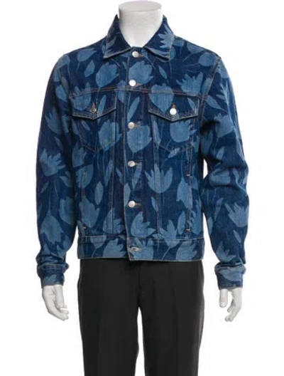 Pre-owned Sandro Floral Print Denim Jacket In Blue