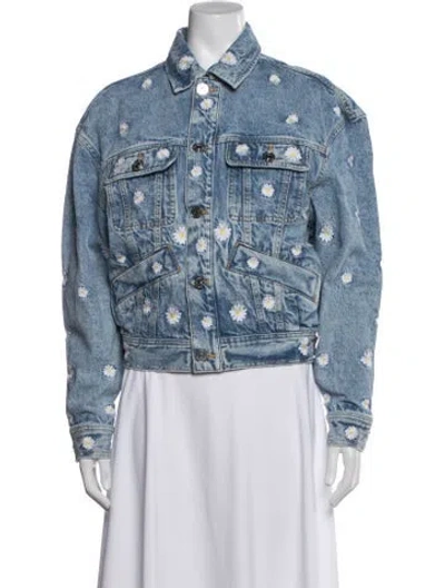 Pre-owned Sandro Floral Print Denim Jacket In Blue
