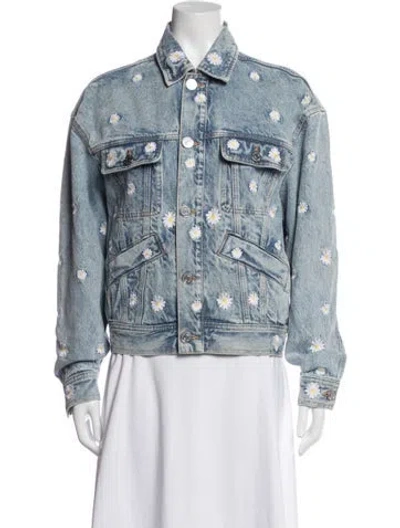Pre-owned Sandro Floral Print Denim Jacket In Blue