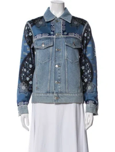 Pre-owned Sandro Floral Print Denim Jacket In Blue