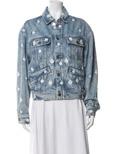 Pre-owned Sandro Floral Print Denim Jacket In Blue