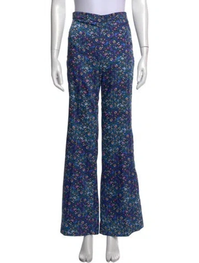 Pre-owned Sandro Floral Print Flared Pants In Blue