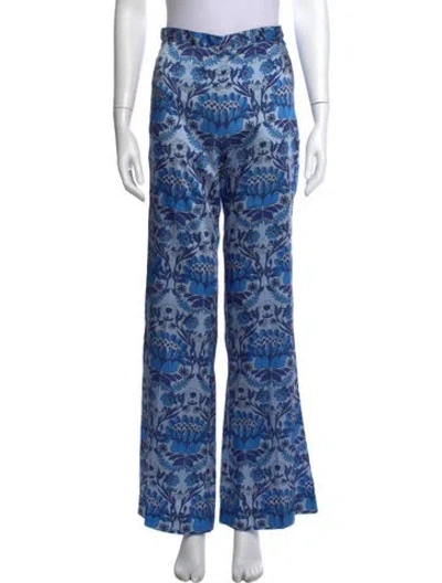 Pre-owned Sandro Floral Print Flared Pants W/ Tags In Blue
