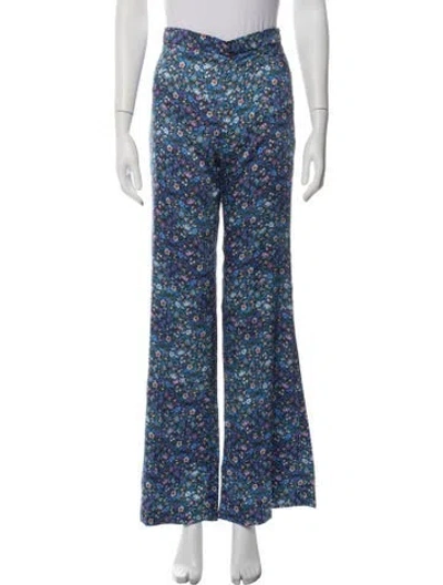 Pre-owned Sandro Floral Print Flared Pants W/ Tags In Blue