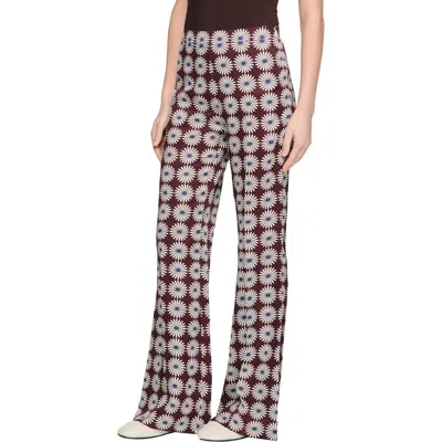 Sandro Floral-print Floaty Trousers In Burgundy