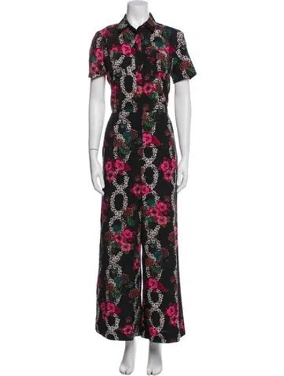 Pre-owned Sandro Floral Print Jumpsuit In Black