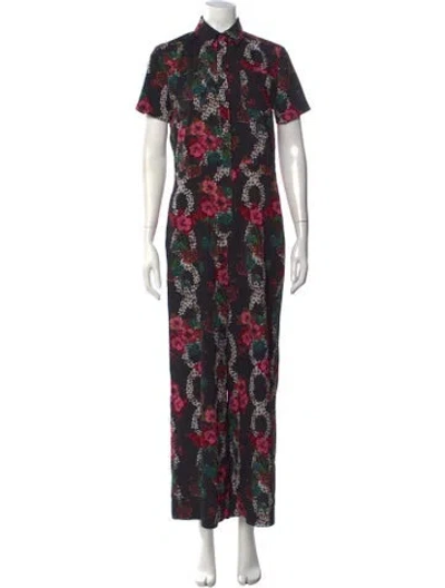 Pre-owned Sandro Floral Print Jumpsuit In Black/pink