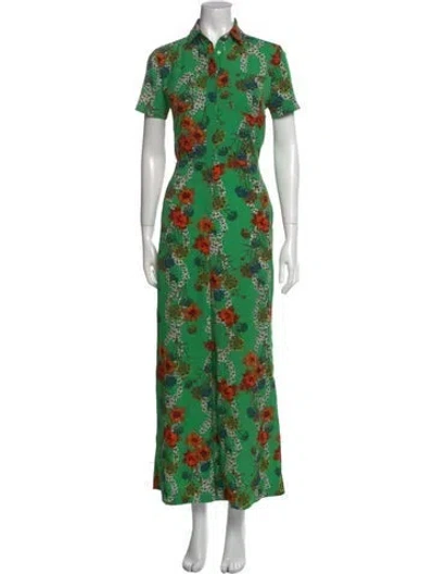 Pre-owned Sandro Floral Print Jumpsuit In Green