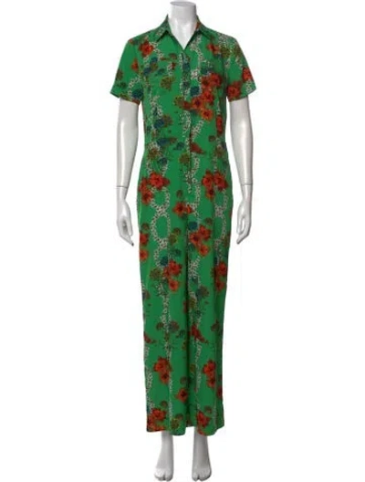 Pre-owned Sandro Floral Print Jumpsuit In Green/orange