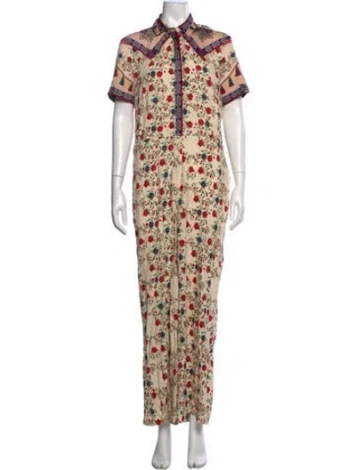 Pre-owned Sandro Floral Print Jumpsuit In Neutrals
