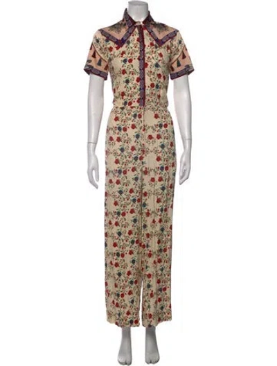 Pre-owned Sandro Floral Print Jumpsuit In Neutrals