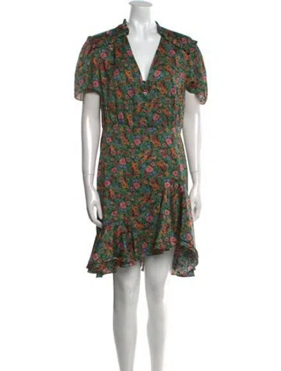 Pre-owned Sandro Floral Print Knee-length Dress In Green