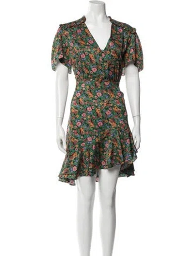 Pre-owned Sandro Floral Print Knee-length Dress In Green
