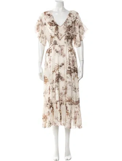 Pre-owned Sandro Floral Print Knee-length Dress In Neutral