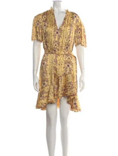 Pre-owned Sandro Floral Print Knee-length Dress W/ Tags In Yellow