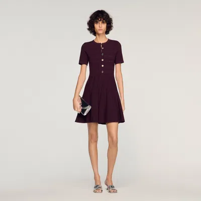 Sandro Floral Print Knit Short Dress In Purple