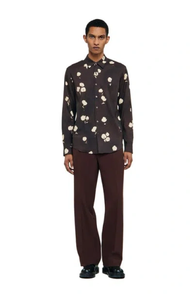 SANDRO SANDRO FLORAL PRINT LINEN SHIRT
