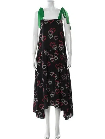 Pre-owned Sandro Floral Print Long Dress In Black