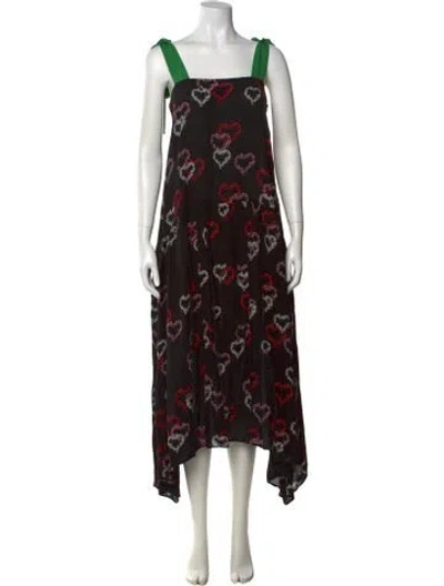 Pre-owned Sandro Floral Print Long Dress In Black
