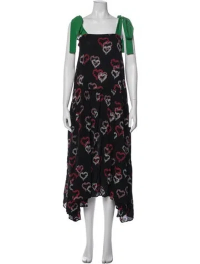 Pre-owned Sandro Floral Print Long Dress In Black