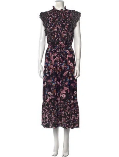 Pre-owned Sandro Floral Print Long Dress In Black