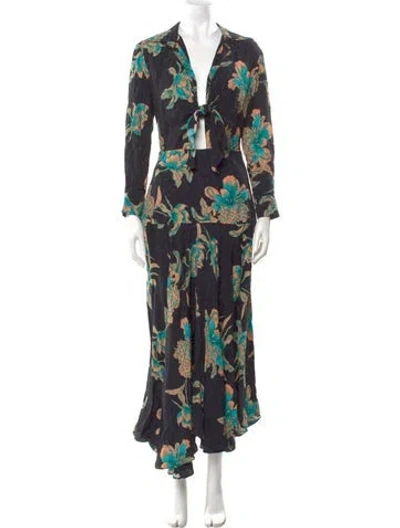 Pre-owned Sandro Floral Print Long Dress In Black