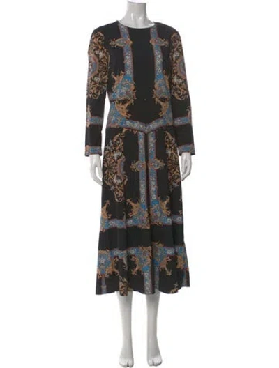 Pre-owned Sandro Floral Print Long Dress In Black