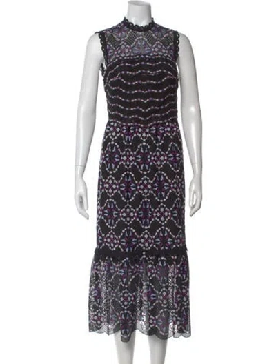 Pre-owned Sandro Floral Print Long Dress In Black