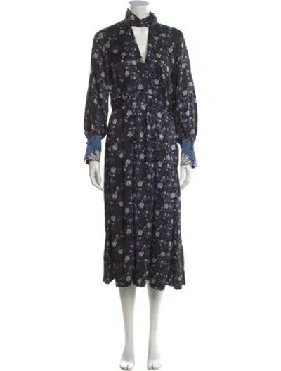 Pre-owned Sandro Floral Print Long Dress In Black