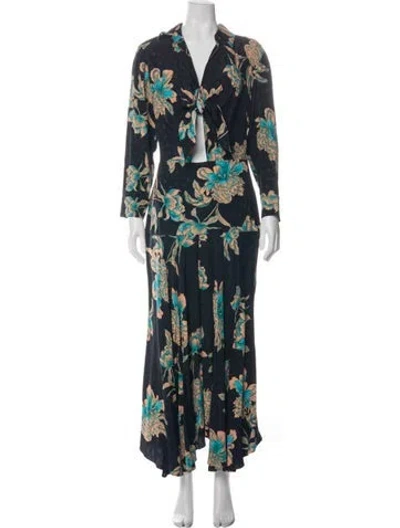 Pre-owned Sandro Floral Print Long Dress In Black