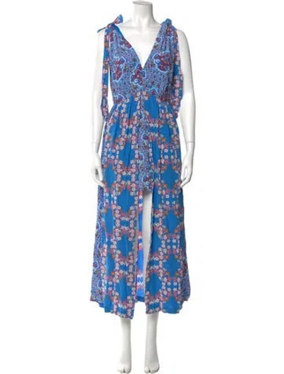 Pre-owned Sandro Floral Print Long Dress In Blue
