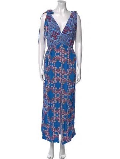 Pre-owned Sandro Floral Print Long Dress In Blue
