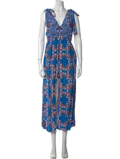 Pre-owned Sandro Floral Print Long Dress In Blue