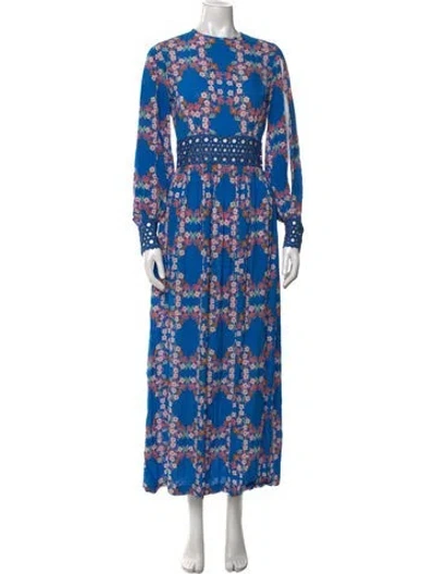 Pre-owned Sandro Floral Print Long Dress In Blue