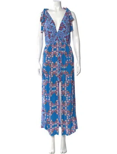 Pre-owned Sandro Floral Print Long Dress In Blue