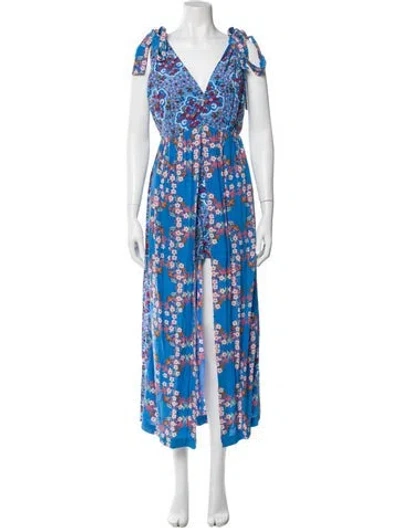 Pre-owned Sandro Floral Print Long Dress In Blue