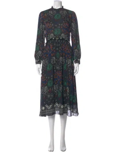 Pre-owned Sandro Floral Print Long Dress In Blue