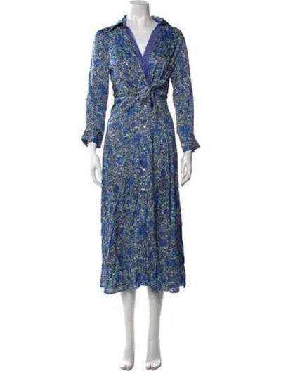 Pre-owned Sandro Floral Print Long Dress In Blue