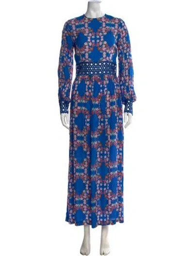 Pre-owned Sandro Floral Print Long Dress In Blue