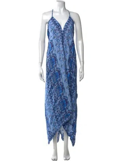 Pre-owned Sandro Floral Print Long Dress In Blue