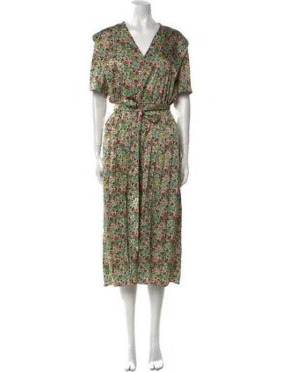 Pre-owned Sandro Floral Print Long Dress In Green