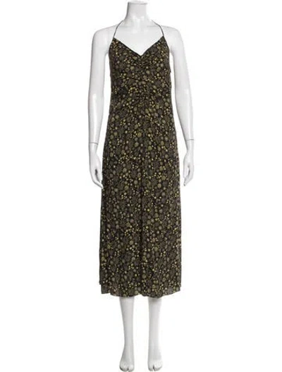 Pre-owned Sandro Floral Print Long Dress In Green