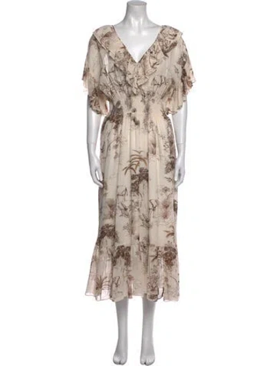 Pre-owned Sandro Floral Print Long Dress In Neutral
