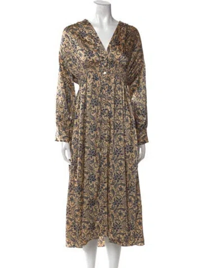 Pre-owned Sandro Floral Print Long Dress In Neutral