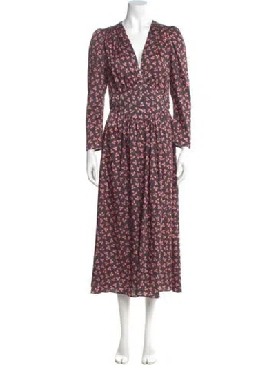 Pre-owned Sandro Floral Print Long Dress In Pink