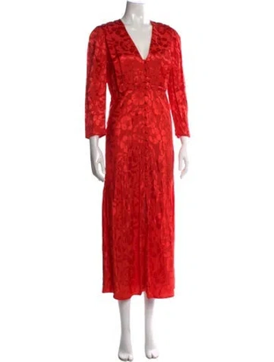 Pre-owned Sandro Floral Print Long Dress In Red