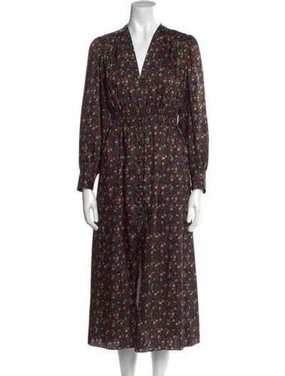 Pre-owned Sandro Floral Print Long Dress W/ Tags In Black