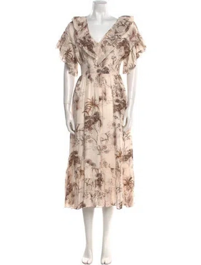 Pre-owned Sandro Floral Print Long Dress W/ Tags In Brown