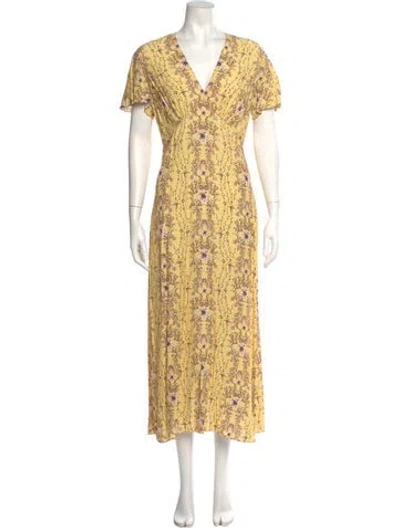 Pre-owned Sandro Floral Print Long Dress In Yellow