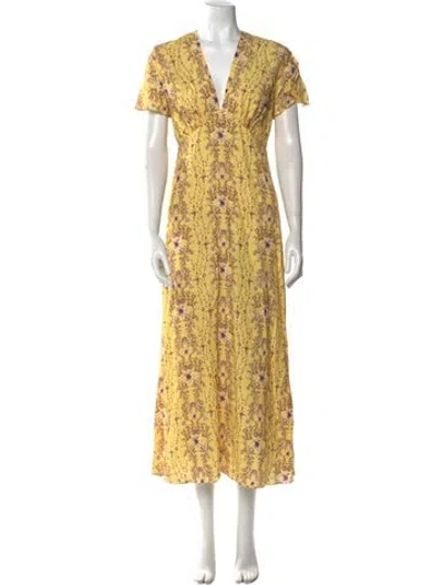 Pre-owned Sandro Floral Print Long Dress In Yellow